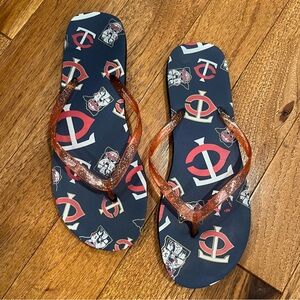 Mn Twins Women’s Flip Flops Red White And Blue Glitter Plastic Straps